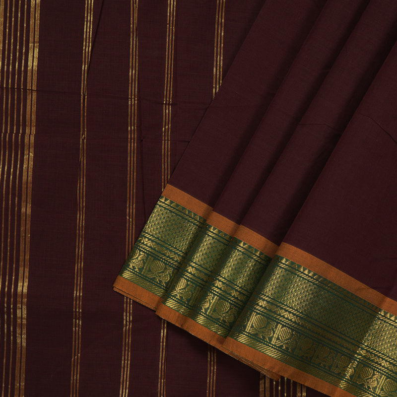 Hayagrivas Handloom Ten Yard Cotton Saree in Classic Dark Maroon KBE233D2-6
