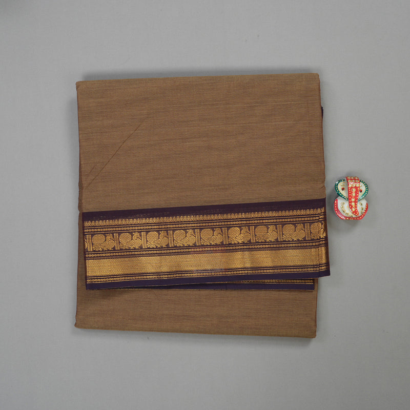 Hayagrivas Handloom Ten Yard Cotton Saree in Earthy Wheat Brown KBE233D2-7
