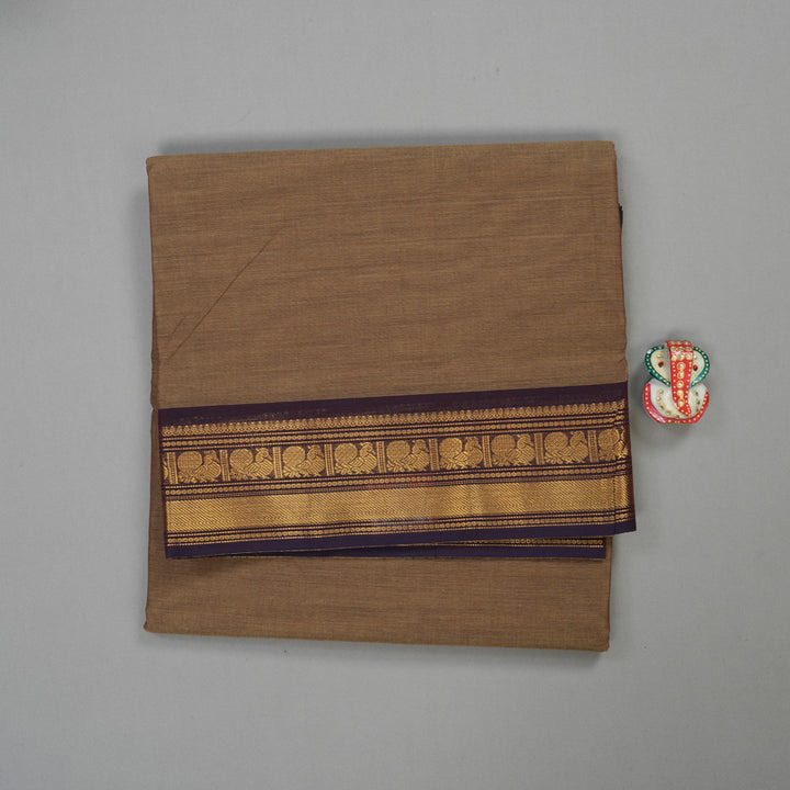 Hayagrivas Handloom Ten Yard Cotton Saree in Earthy Wheat Brown KBE233D2-7