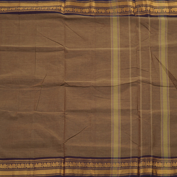 Hayagrivas Handloom Ten Yard Cotton Saree in Earthy Wheat Brown KBE233D2-7