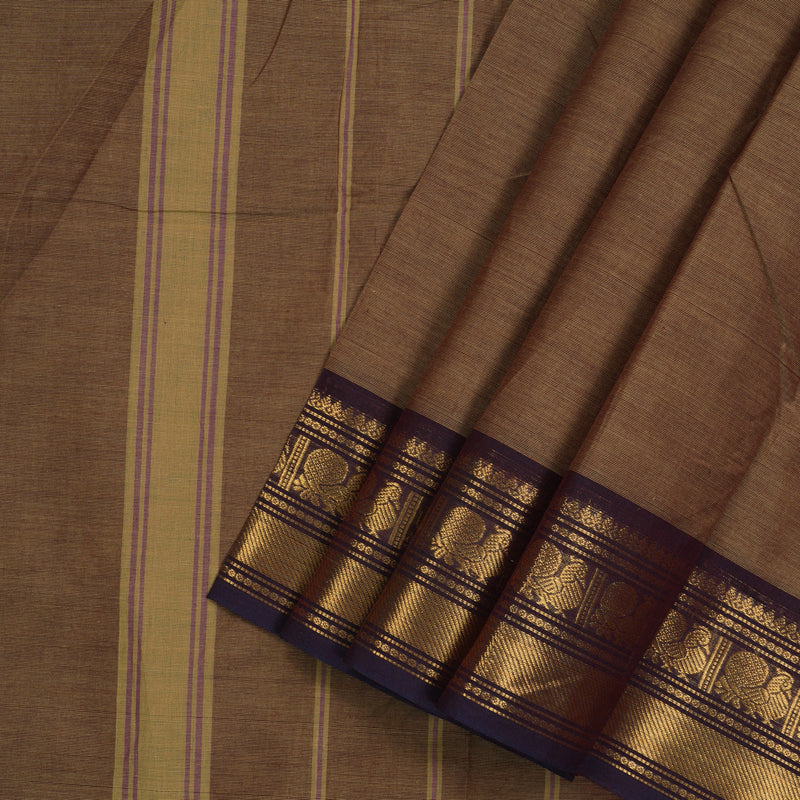 Hayagrivas Handloom Ten Yard Cotton Saree in Earthy Wheat Brown KBE233D2-7