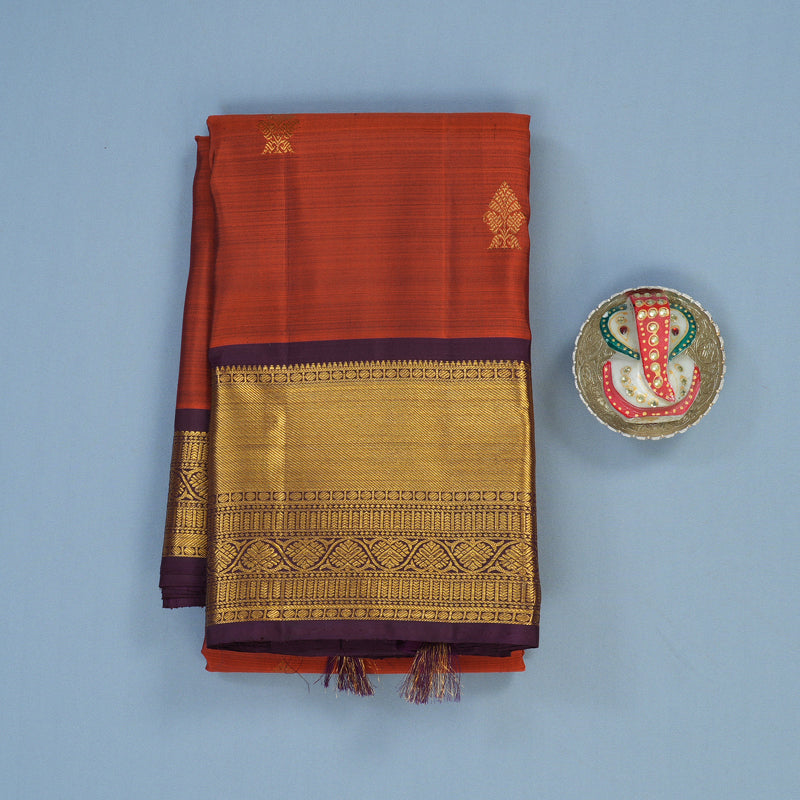 Hayagrivas Handloom Rust Orange Kanjivaram Silk Saree with Violet Border KBE2340B1-10