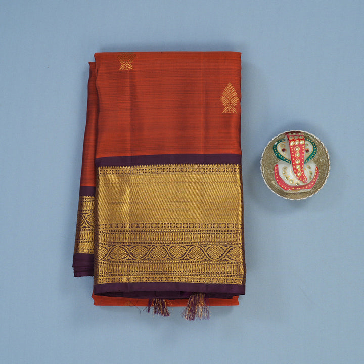 Hayagrivas Handloom Rust Orange Kanjivaram Silk Saree with Violet Border KBE2340B1-10