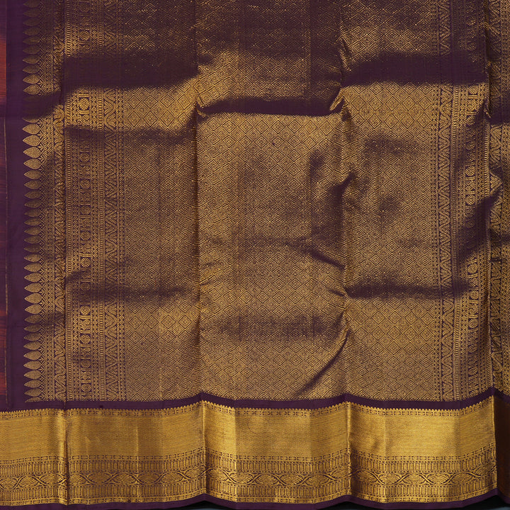 Hayagrivas Handloom Rust Orange Kanjivaram Silk Saree with Violet Border KBE2340B1-10