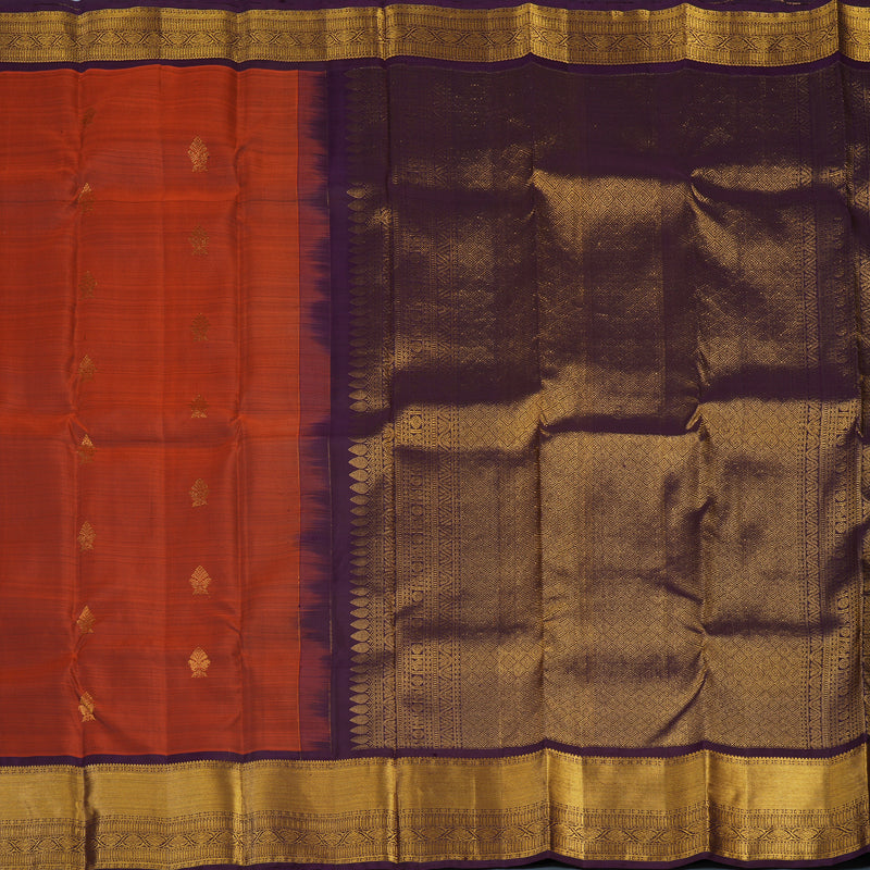 Hayagrivas Handloom Rust Orange Kanjivaram Silk Saree with Violet Border KBE2340B1-10