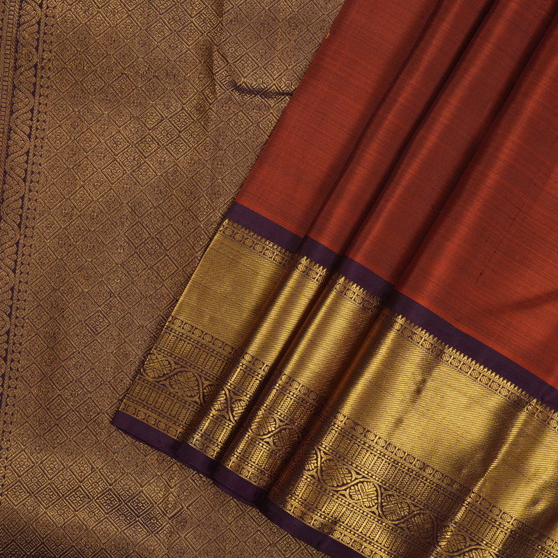 Hayagrivas Handloom Rust Orange Kanjivaram Silk Saree with Violet Border KBE2340B1-10