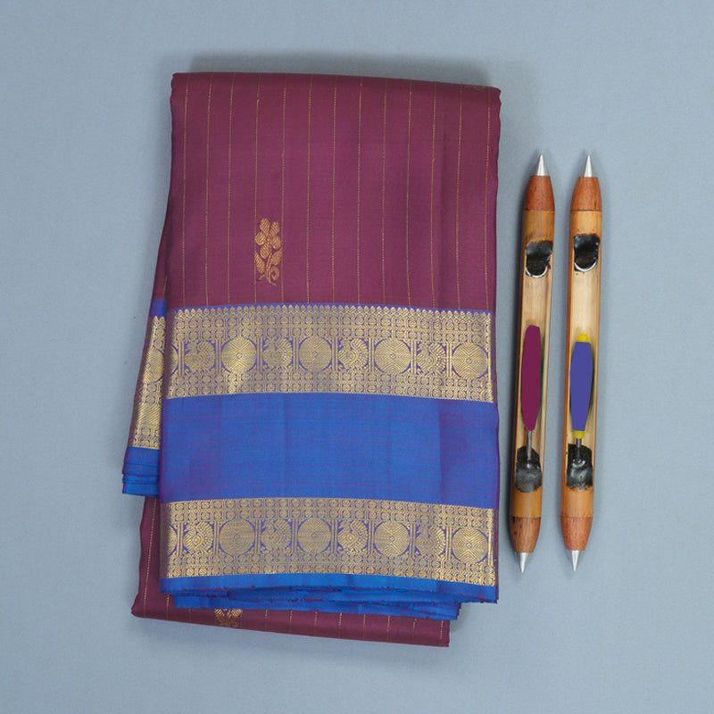 Hayagrivas Handloom Purple Kanjivaram Silk Saree with Blue-Purple Border KBE2340B10-4