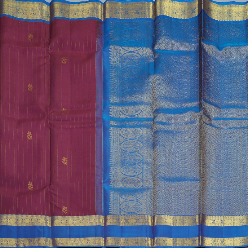 Hayagrivas Handloom Purple Kanjivaram Silk Saree with Blue-Purple Border KBE2340B10-4