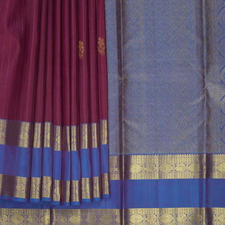 Hayagrivas Handloom Purple Kanjivaram Silk Saree with Blue-Purple Border KBE2340B10-4