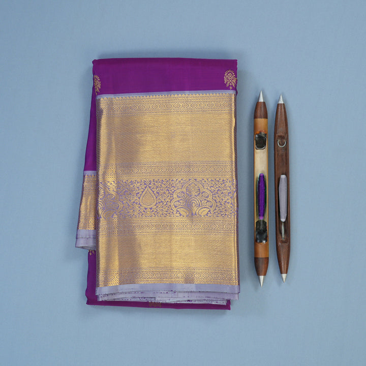 Hayagrivas Handloom Purple Kanjivaram Silk Saree with Bluish-Grey Border KBE2340B2-4