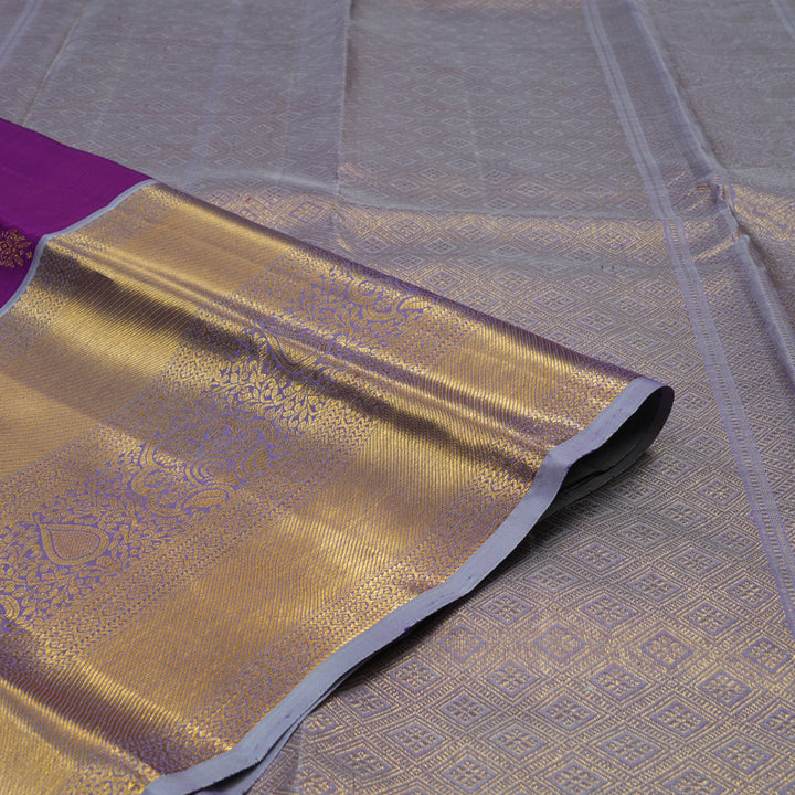 Hayagrivas Handloom Purple Kanjivaram Silk Saree with Bluish-Grey Border KBE2340B2-4
