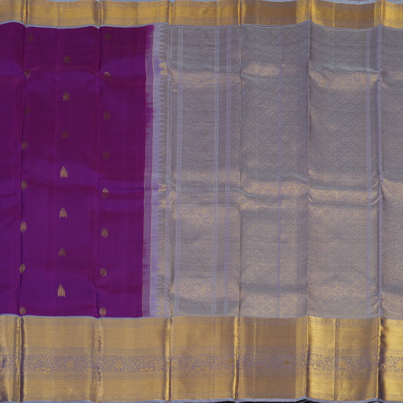 Hayagrivas Handloom Purple Kanjivaram Silk Saree with Bluish-Grey Border KBE2340B2-4