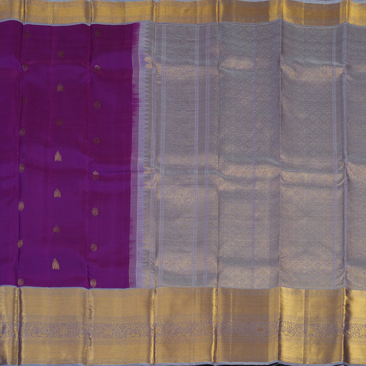 Hayagrivas Handloom Purple Kanjivaram Silk Saree with Bluish-Grey Border KBE2340B2-4