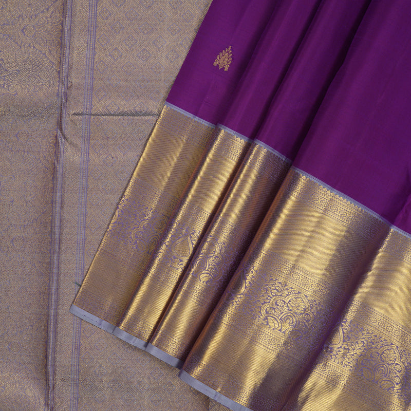 Hayagrivas Handloom Purple Kanjivaram Silk Saree with Bluish-Grey Border KBE2340B2-4