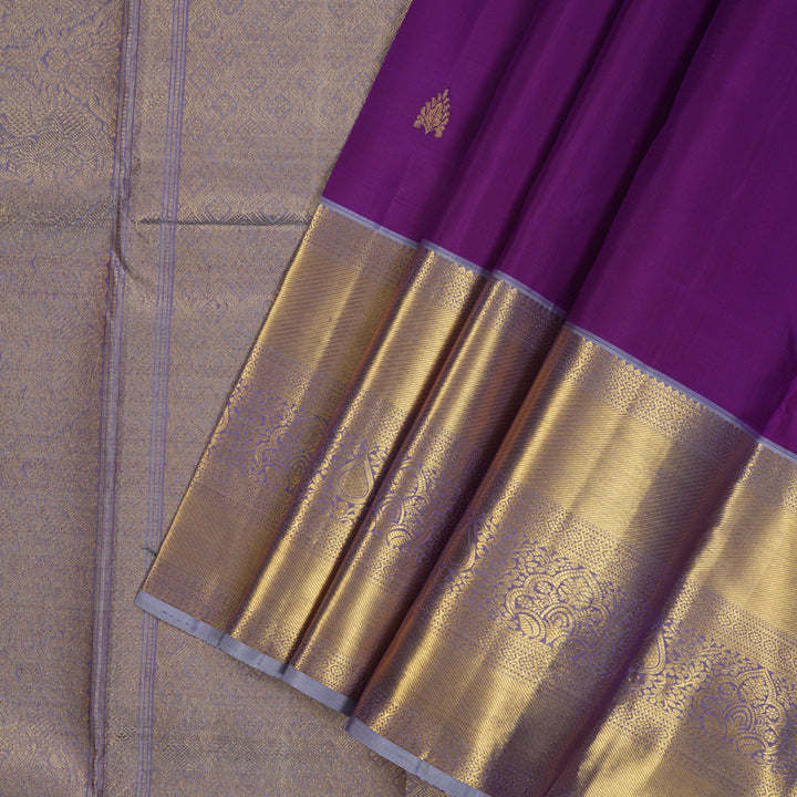 Hayagrivas Handloom Purple Kanjivaram Silk Saree with Bluish-Grey Border KBE2340B2-4
