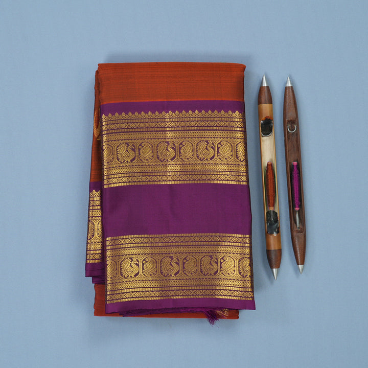 Hayagrivas Handloom Rust Orange Kanjivaram Silk Saree with Purple Border KBE2340B4-3