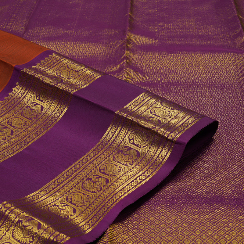 Hayagrivas Handloom Rust Orange Kanjivaram Silk Saree with Purple Border KBE2340B4-3