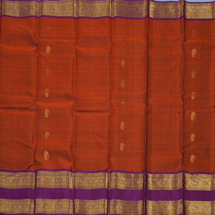Hayagrivas Handloom Rust Orange Kanjivaram Silk Saree with Purple Border KBE2340B4-3