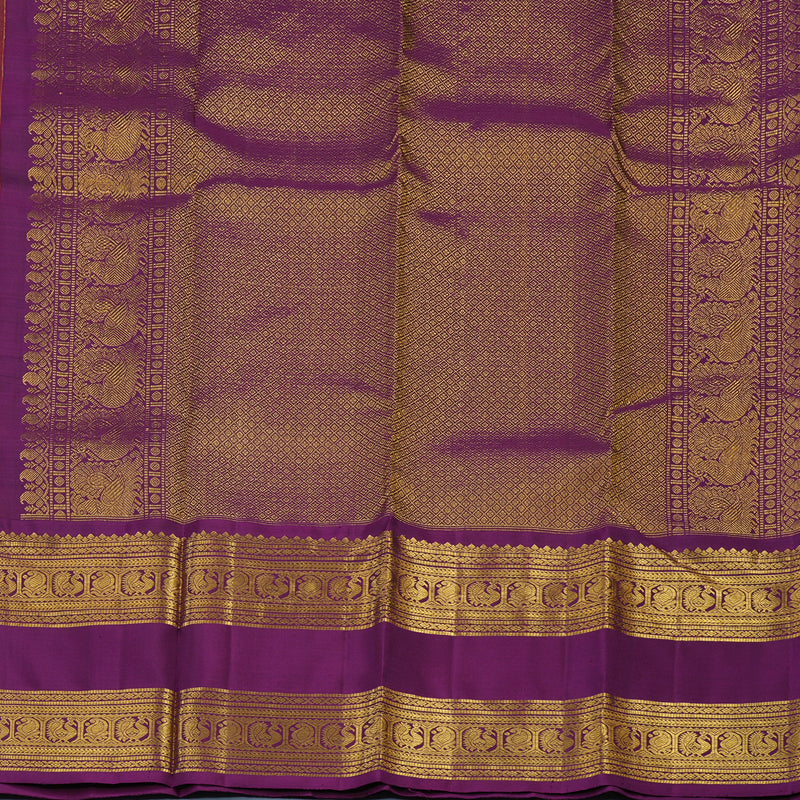 Hayagrivas Handloom Rust Orange Kanjivaram Silk Saree with Purple Border KBE2340B4-3