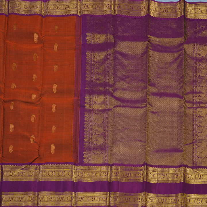 Hayagrivas Handloom Rust Orange Kanjivaram Silk Saree with Purple Border KBE2340B4-3