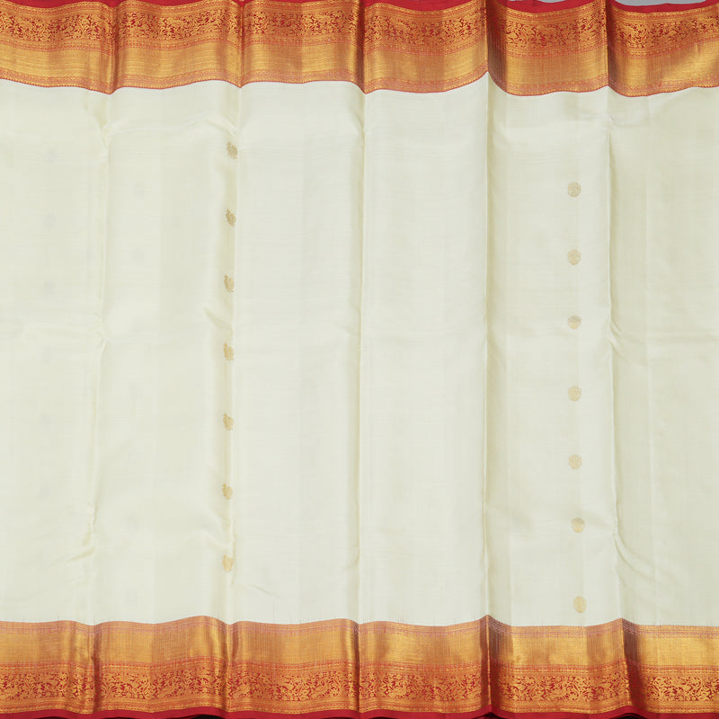 Hayagrivas Handloom Half-White Kanjivaram Silk Saree with Red Border KBE2340B5-1