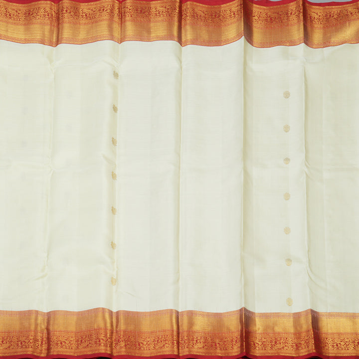 Hayagrivas Handloom Half-White Kanjivaram Silk Saree with Red Border KBE2340B5-1