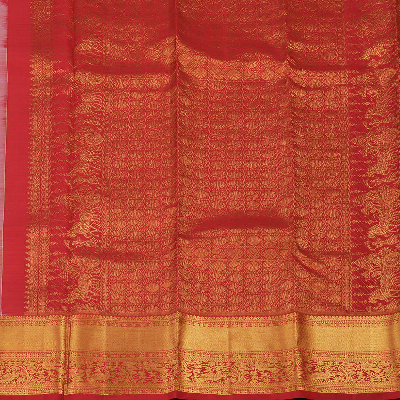 Hayagrivas Handloom Half-White Kanjivaram Silk Saree with Red Border KBE2340B5-1