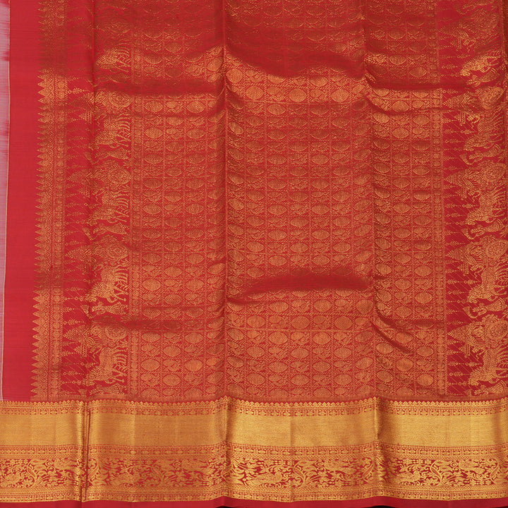 Hayagrivas Handloom Half-White Kanjivaram Silk Saree with Red Border KBE2340B5-1