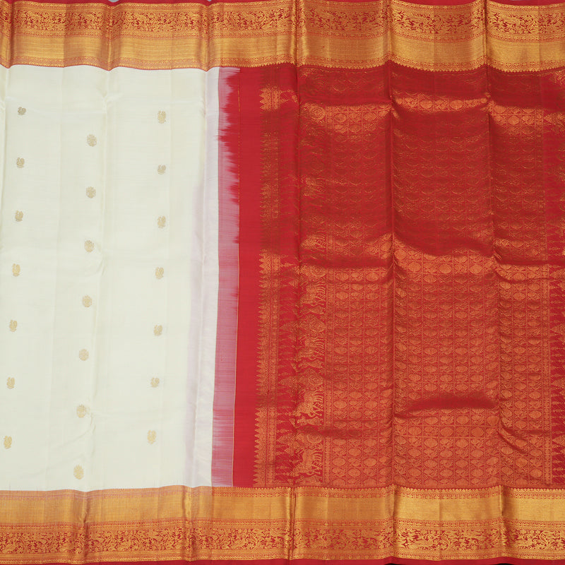 Hayagrivas Handloom Half-White Kanjivaram Silk Saree with Red Border KBE2340B5-1