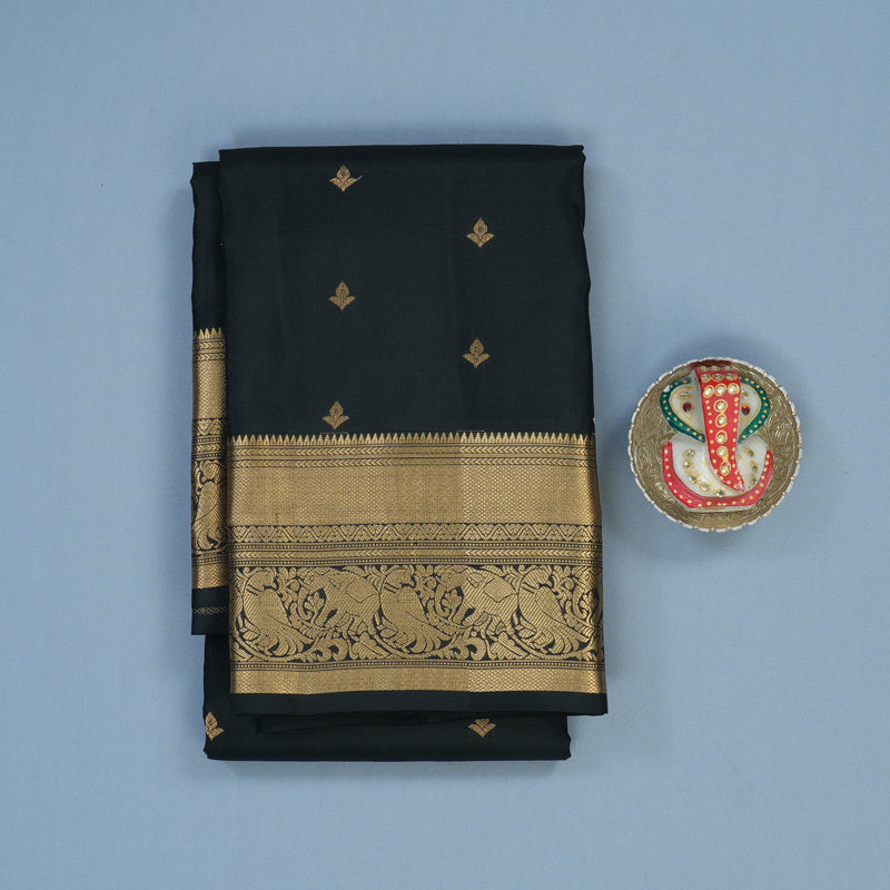 Hayagrivas Handloom Black Kanjivaram Silk Saree KBE2342B5-9