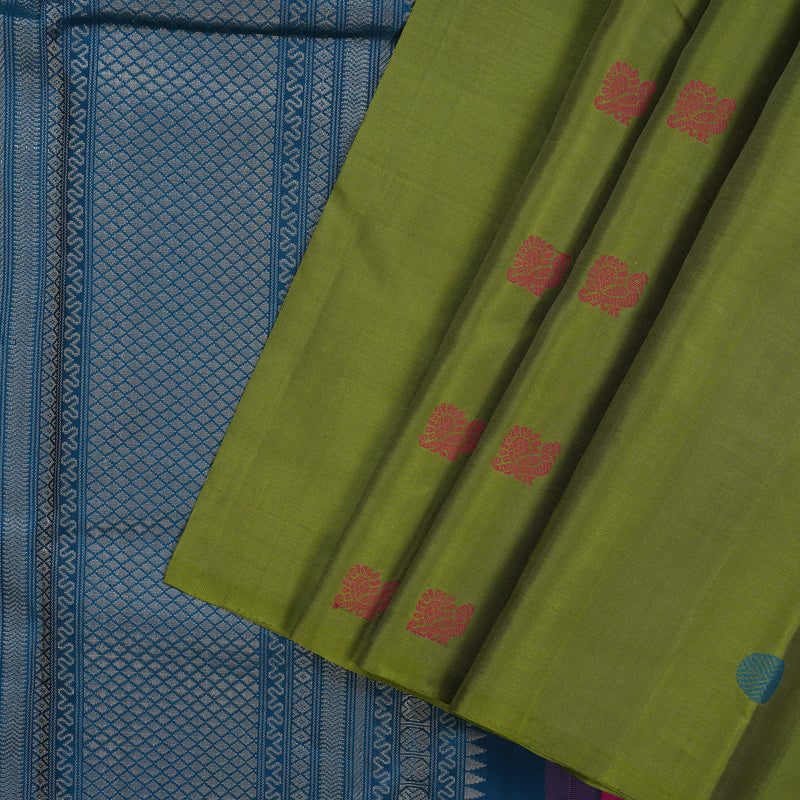 Hayagrivas Handloom Olive Green Kanjivaram Silk Saree KBE2345B1-3