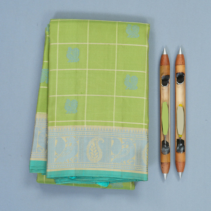 Hayagrivas Handloom Pista Green Kanjivaram Silk Saree with Beige Border KBE2345B10-3