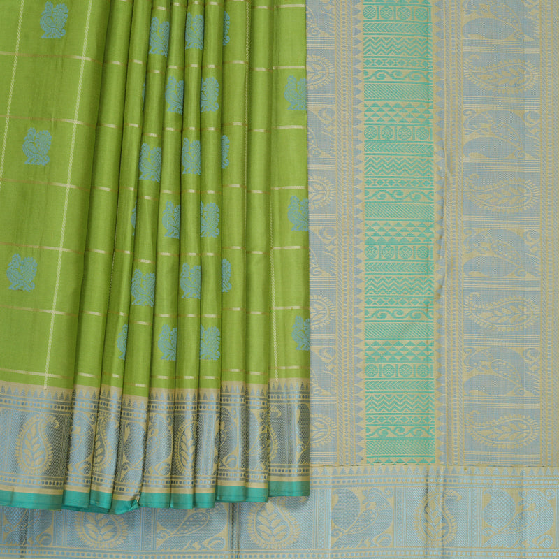 Hayagrivas Handloom Pista Green Kanjivaram Silk Saree with Beige Border KBE2345B10-3