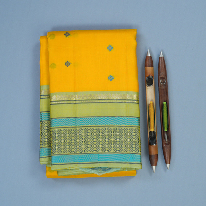 Hayagrivas Handloom Yellow Kanjivaram Silk Saree with Pista Green Border KBE2345B11-7