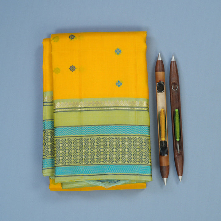 Hayagrivas Handloom Yellow Kanjivaram Silk Saree with Pista Green Border KBE2345B11-7