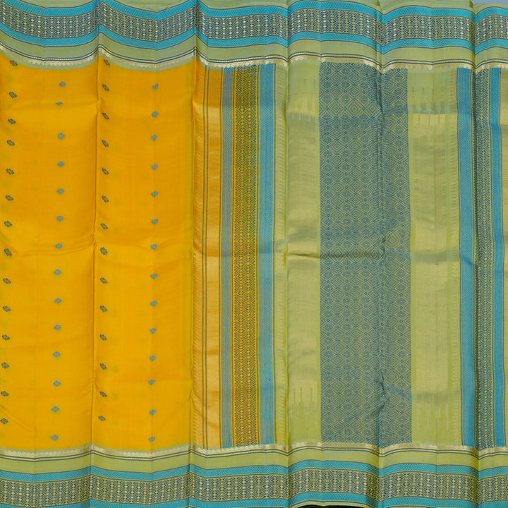 Hayagrivas Handloom Yellow Kanjivaram Silk Saree with Pista Green Border KBE2345B11-7