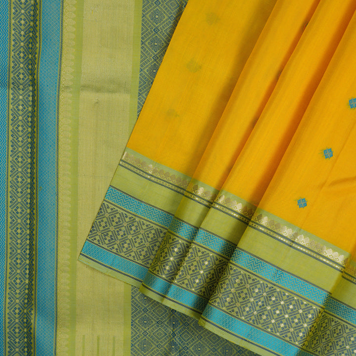 Hayagrivas Handloom Yellow Kanjivaram Silk Saree with Pista Green Border KBE2345B11-7