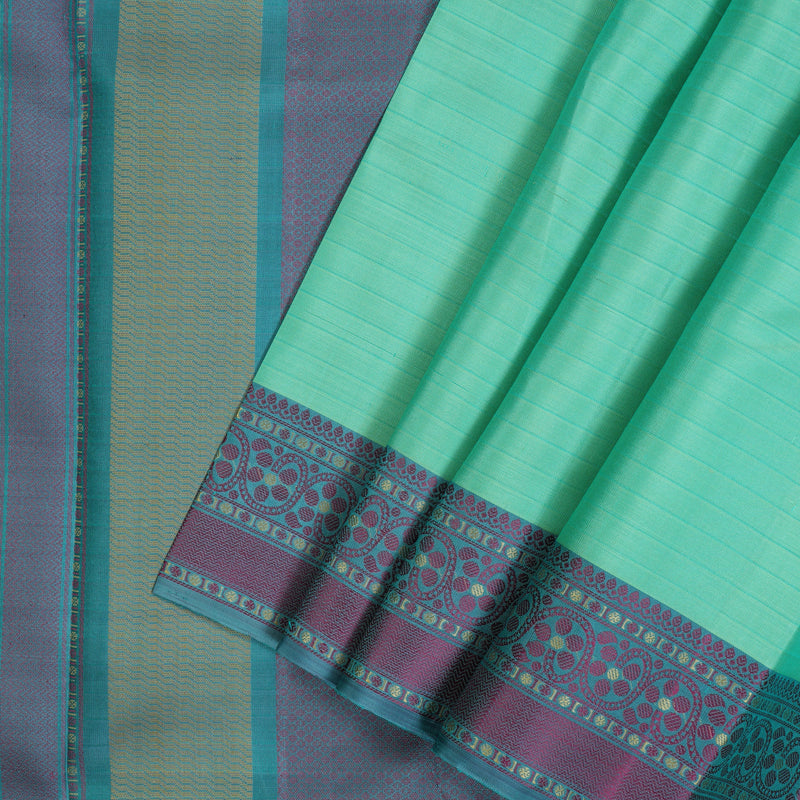 Hayagrivas Handloom Sea Green Kanjivaram Silk Saree with Bluish-Grey Border KBE2345B12-2