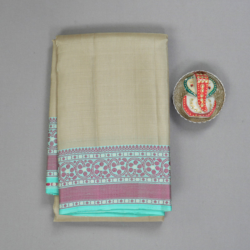 Hayagrivas Handloom Cream Kanjivaram Silk Saree with Sea Blue Border KBE2345B12-3