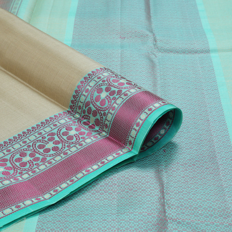 Hayagrivas Handloom Cream Kanjivaram Silk Saree with Sea Blue Border KBE2345B12-3
