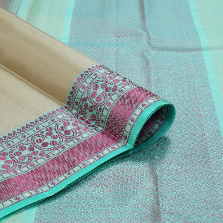 Hayagrivas Handloom Cream Kanjivaram Silk Saree with Sea Blue Border KBE2345B12-3