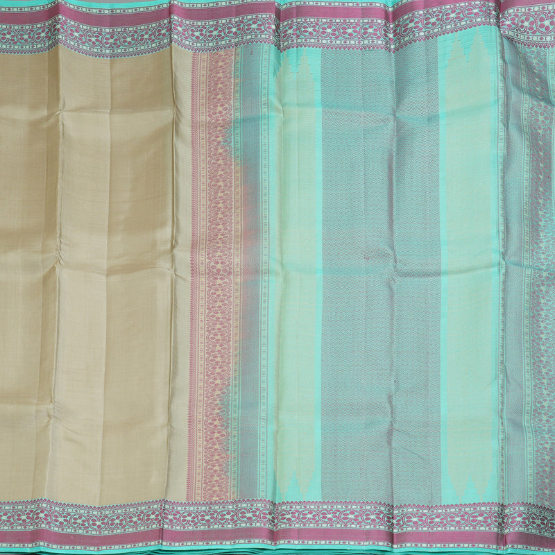 Hayagrivas Handloom Cream Kanjivaram Silk Saree with Sea Blue Border KBE2345B12-3