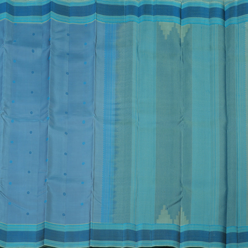 Hayagrivas Handloom Powder Blue Kanjivaram Silk Saree with Pastel Green Border KBE2345B14-1