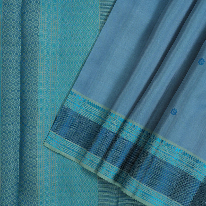 Hayagrivas Handloom Powder Blue Kanjivaram Silk Saree with Pastel Green Border KBE2345B14-1