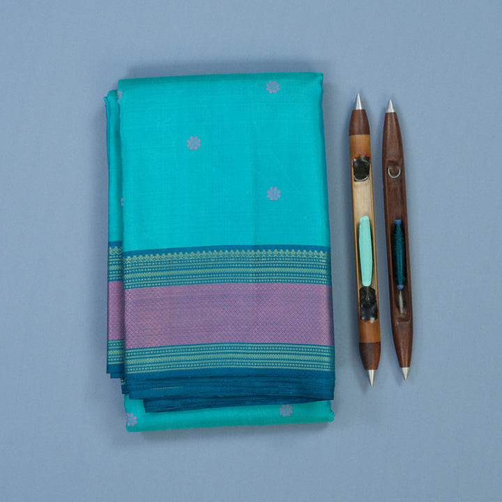 Hayagrivas Handloom Sky Blue Kanjivaram Silk Saree with Ramar Blue Border KBE2345B14-3
