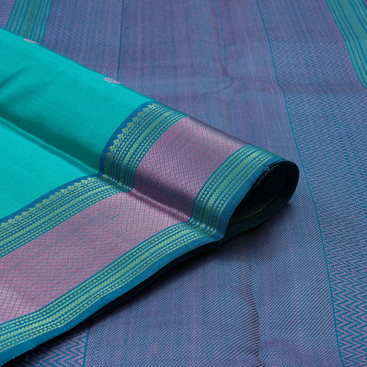 Hayagrivas Handloom Sky Blue Kanjivaram Silk Saree with Ramar Blue Border KBE2345B14-3
