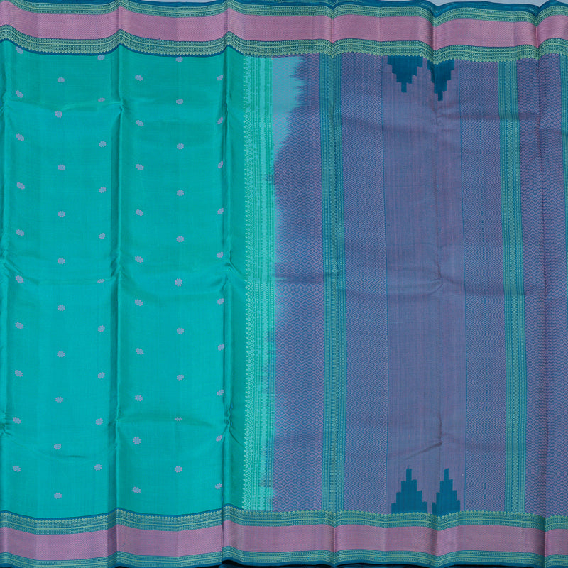 Hayagrivas Handloom Sky Blue Kanjivaram Silk Saree with Ramar Blue Border KBE2345B14-3