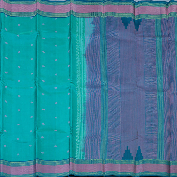 Hayagrivas Handloom Sky Blue Kanjivaram Silk Saree with Ramar Blue Border KBE2345B14-3