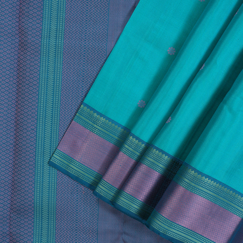 Hayagrivas Handloom Sky Blue Kanjivaram Silk Saree with Ramar Blue Border KBE2345B14-3