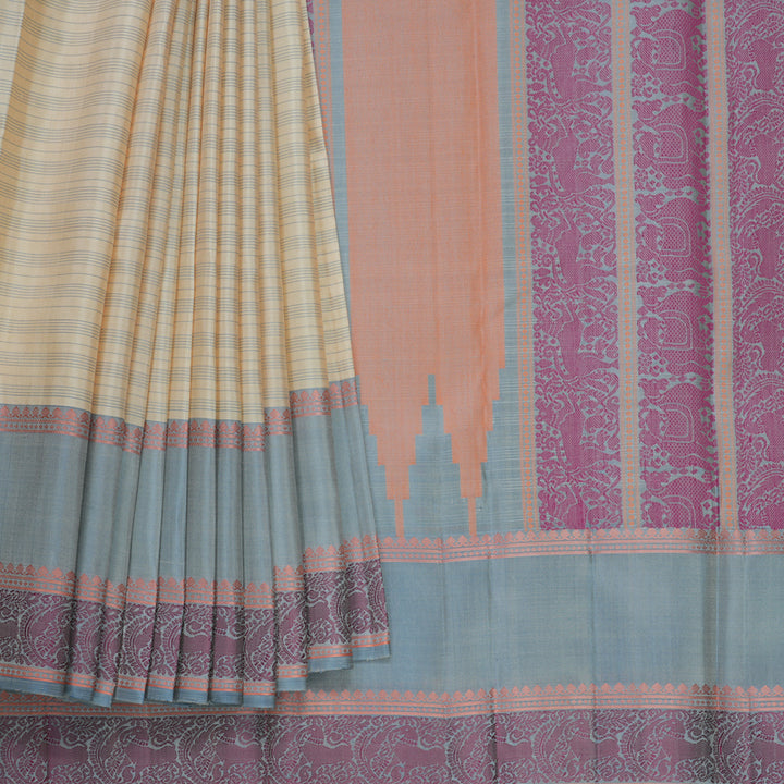 Hayagrivas Handloom Sandal Kanjivaram Silk Saree with Grey Border KBE2345B15-3